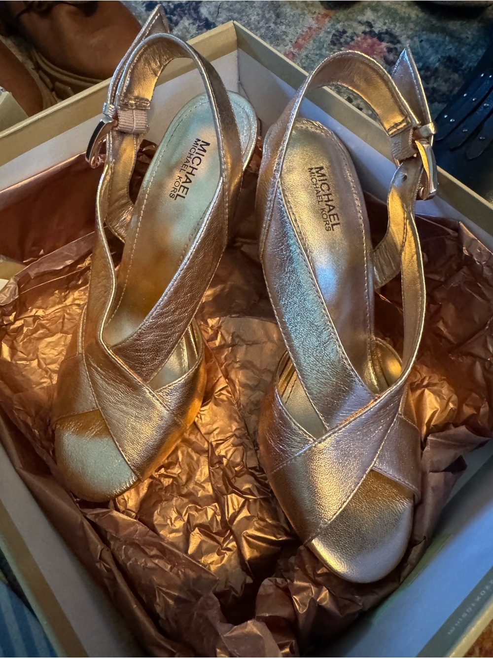 Michael Kors Rose Gold Crossover Slingback Heels